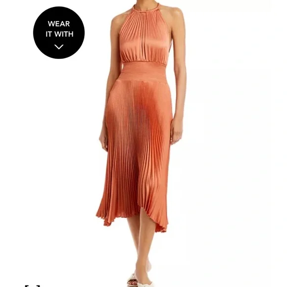 A.L.C. Renzo II Pleated Halter Dress 6 / Burnt Terracotta